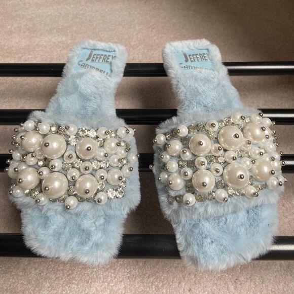 JEFFREY CAMPBELL Shoes - JEFFREY CAMPBELL Fascile Pearl Gemstones Plush Slide Sandals - NEW NWOB